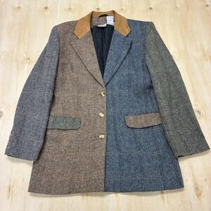Vintage Styles To Go Blazer Jacket Womens 12 Multicolor Patchwork Wool Lined